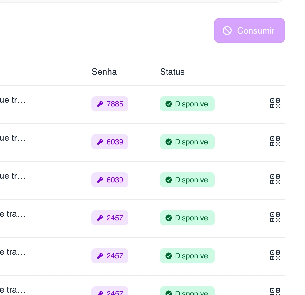 Página Cupons do painel com a oferta, a senha do cliente e o status Disponível
